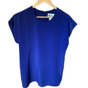 Vintage Maggie Sweet Womens Cap Sleeve Top‎ Size M Blue Boho Peasant Renaissance